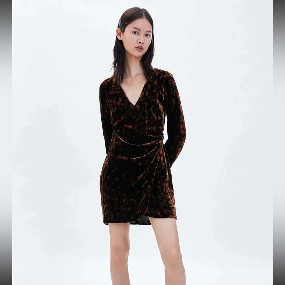 Zara velvet leopard print mini dress NWT